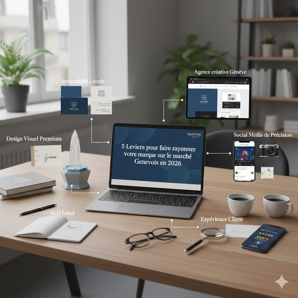 Stratégie de communication digitale et branding à Genève par Eazyone Agency - 5 leviers pour réussir sur le marché genevois.