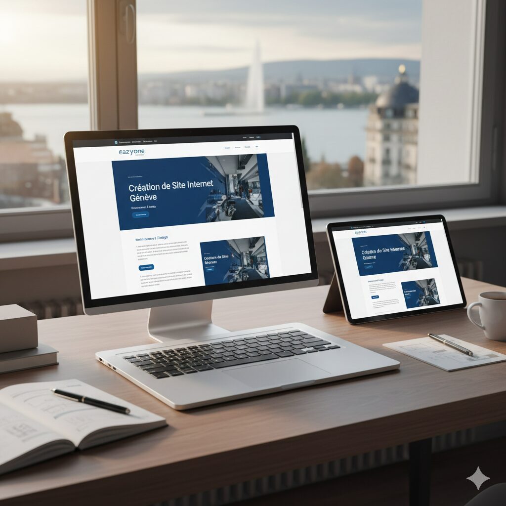 Conception de site web professionnel et interface utilisateur optimisée pour entreprise genevoise par Eazyone Agency.